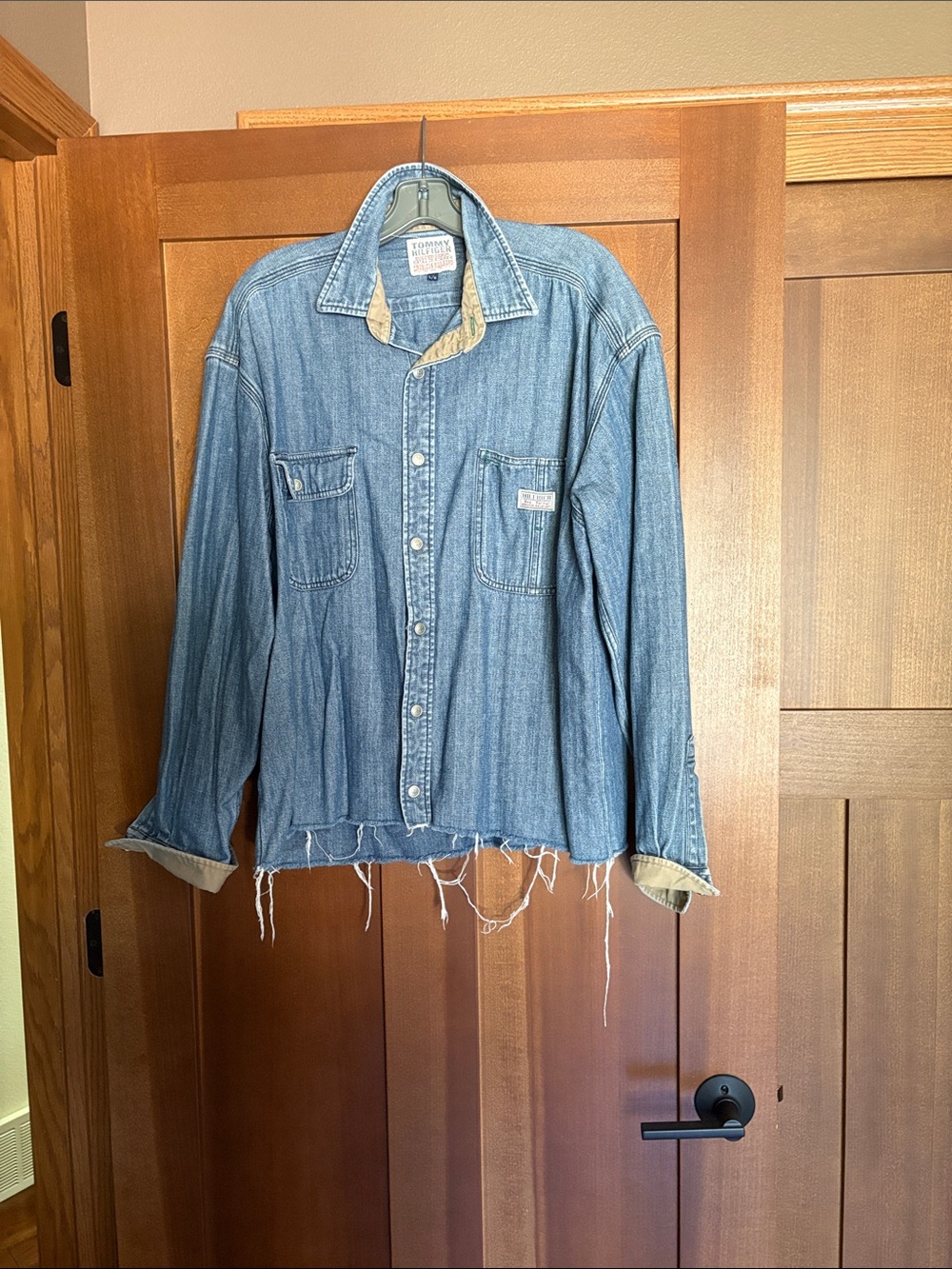 Tommy Hilfiger Medium Blue Distressed Denim Shirt Jacket